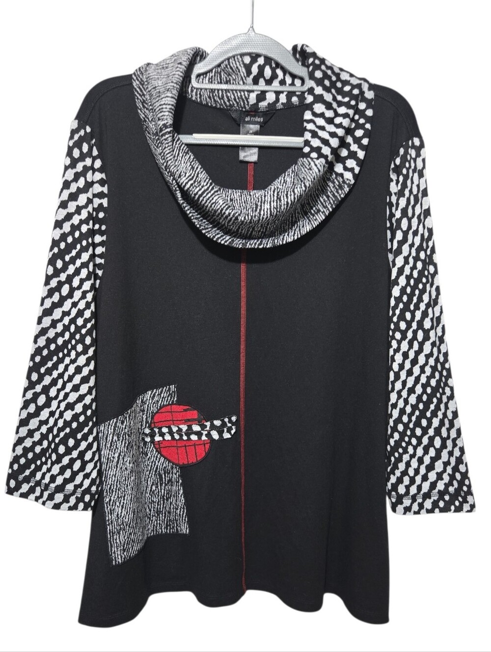 Ali Miles Wearable Art Cowl Neck Tunic Top Polka Dot Abstract Mixed Print 2X